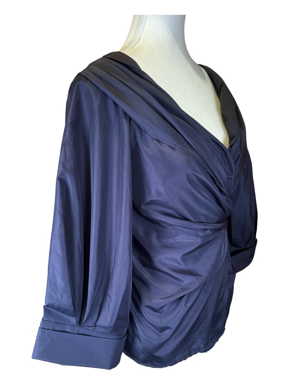 Wrap-Front Puff Sleeve Blouse in Charcoal - Picture 4 of 8